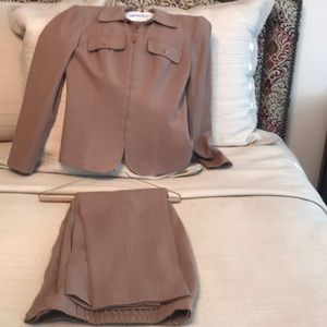 2 piece women’s camel pant suit.